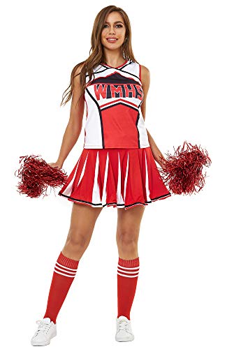 Makroyl Womens Cheerleader Costume Uniform Halloween Fancy Dress Cosplay Costume (Red, US 0-2)