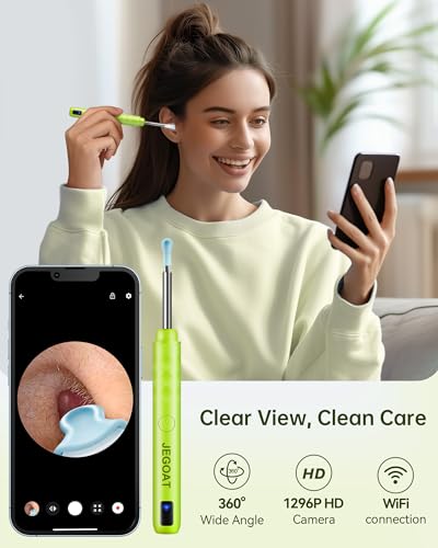 Ear Wax Removal, Ear Cleaner with Camera, Ear Cleaning Kit 1296P HD Ear Scope, 6 LED Lights and 10 Ear Picks, Earwax Removal with Otoscope to Earify Earwax, iOS and Android