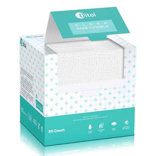Face Towels, 10"¡¿12" Disposable Face Towel, Face Towelettes XL, Ultra Soft Makeup Remover Dry Wipes, Thick Face Towel for Sensitive Skin, 50 Count (1 Pack)