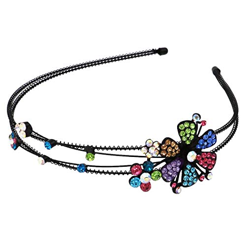 Rosemarie & Jubalee Women's Stunning Detailed Split Double Row Flowers Crystal Rhinestone Statement Fashion Headband (Multicolored)