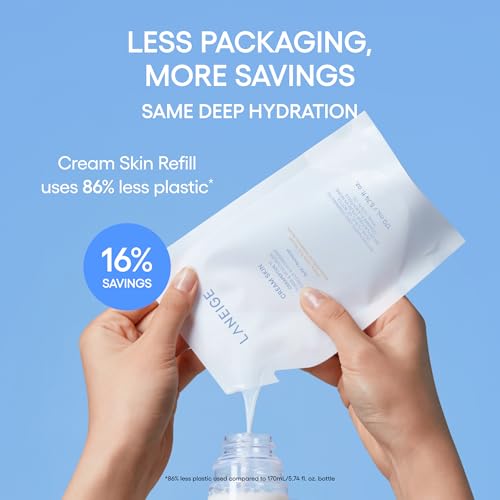 LANEIGE Cream Skin Toner & Moisturizer: Lightweight Refillable Korean Milky Toner with Ceramide & Peptide for Hydration, Firming, & Barrier Support