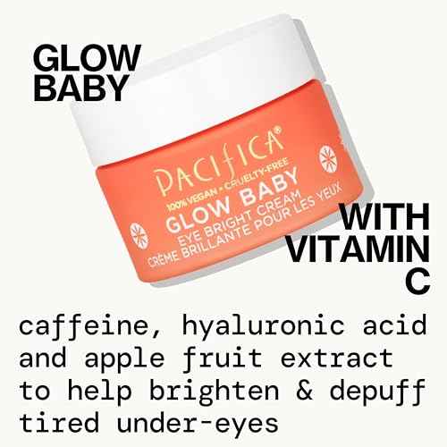 Pacifica Glow Baby Brightening Eye Cream ? Vitamin C Under Eye Cream for Dark Circles & Puffiness, Caffeine-Infused Eye Brightener for Tired Eyes Fragrance-Free 0.5 oz Clean Vegan Dermatologist Tested