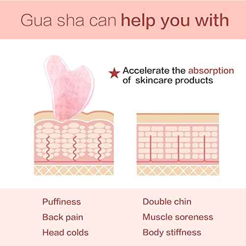 Gua Sha Facial Tools, Rose Quartz Guasha Tool for Face & Eye, Puffiness Reducing & Jawline Sculpting Face Stone Gua Sha Tools for Skin Care Woman GuaSha Stone Tool, Pink