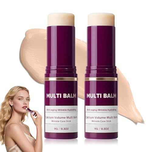 2Pcs Calcium Volume Multi Balm, Calcium Multi Moisturizing Balm 9g, Collagen Moisturing Sticks, Nourishing Formula with Calcium, Almond & Vitamin E, Wrinkle Core Stick for Face, Eyes & Neck