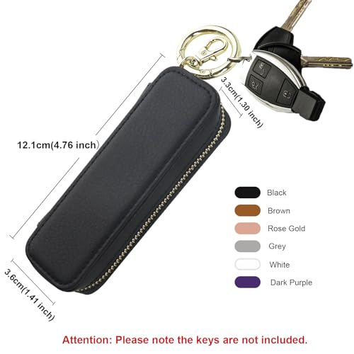 Bocasal Leather Lipstick Case Holder Chapstick Keychain Pouch, Zipper Lip Balm Lip Gloss Bag for Purse with Key Chain Elastic Band, Makeup Travel Organizer Cosmetic Storage Kit for Women Girls (Black)