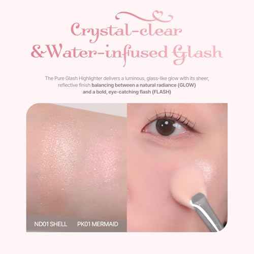 2aN Pure Glash Highlighter ? Glass-Like Sheen Powder Highlighter for a Natural, Radiant Glow | Buildable, Long-Lasting, Lightweight Formula (SHELL, 0.8oz)