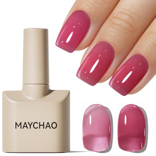 MAYCHAO 15ML Jelly Light Red Gel Nail Polish 1Pc Transparent Gel Polish Soak Off UV LED Translucent Nail Polish Nail Art Starter Manicure Salon DIY at Home, 0.5 OZ