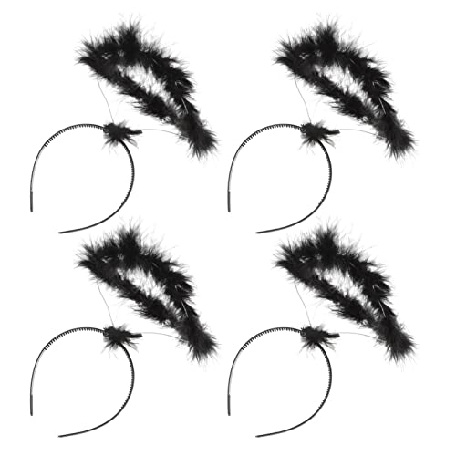 Lurrose Angel Headband Halo, Feather Hair Hoop White Feather Headband Angel Headpiece for Women Costume, 4pcs (black)