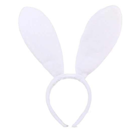 FunSpt Easter Bunny Rabbit Ears Plush Headband Halloween Costume for Aldult White