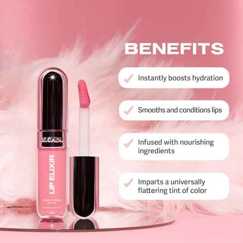 Sacheu Lip Elixir Nourishing and Hydrating Lipgloss ? Moisturizing Plumping Lip Gloss Enriched with Collagen, Non-Sticky Lip Color Smooth High-Shine Finish, Vegan & Cruelty-Free, Bunny Tongue (Pink)