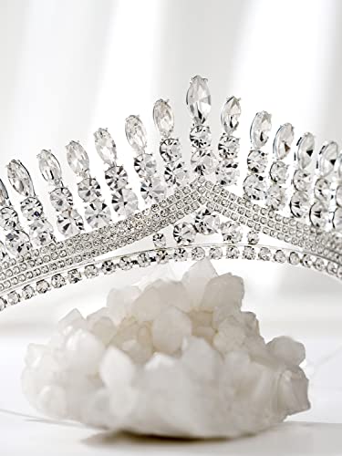 SWEETV Tiara Crown for Women, 2-Pack Wedding Tiara Earrings for Bride, Crystal Queen Crown Princess Hair Accessories for Prom Pageant Quinceanera, Bridal Jewelry Set, Silver