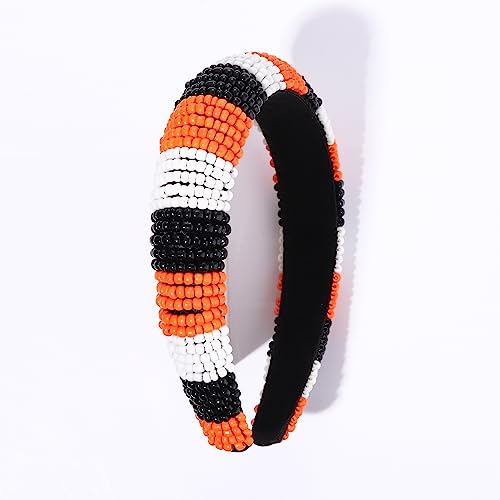 GLBCC Halloween Headband for Women White Black Orange Beaded Headband Headpiece Halloween Costume Party Favors Headband Hair Hoop Accessories (black white orange headband)