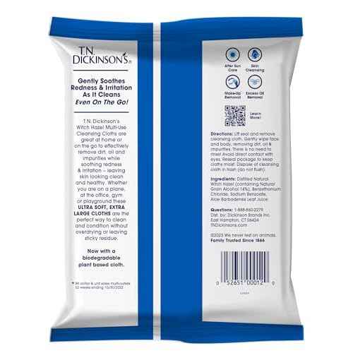 T.N. Dickinson's Witch Hazel Soothing MultiUse Cleansing Cloth, 4 Pack, 25 Cloths Per Pack,white