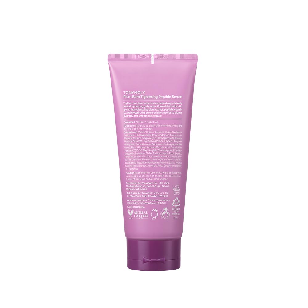 TONYMOLY Plum Bum Tightening Peptide Serum - Firming & Hydrating Body Serum with Plum Extract, 6.76 fl oz
