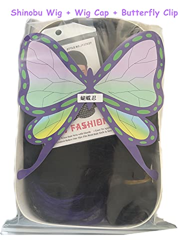 Aadesso Kochou Shinobu cosplay wig Demon 鬼滅 Kimetsu No With Butterfly Hair Clip Anime Cosplay Black And Purple Gradient Heat Resistant Synthetic with wig cap