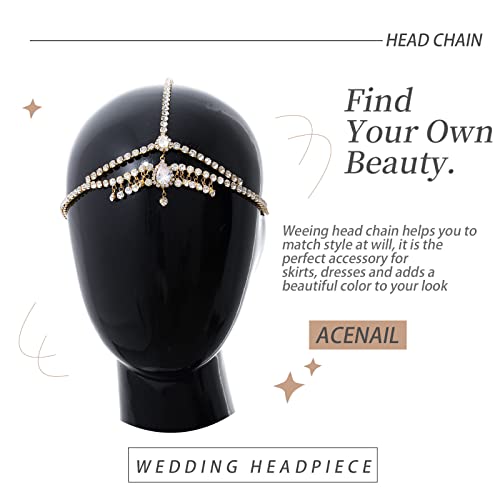 Acenail Rhinestone Head Chain Hair Jewelry Wedding Bride Headpieces Gold Headbands Women Head Jewelry Boho Hair Chains Bridal Halloween Hair Accessories (Splendid-Gold)