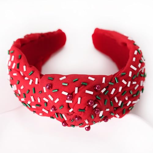 Somlatrecy Women Sprinkle Knotted Headband Handmade Wide-brimmed Hairband Red