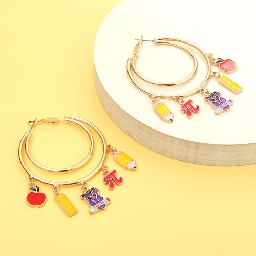 YAHPERN Teacher Earrings for Women Teacher Hoop Earrings Cute Pencil Earring Back to School Earrings Teacher's Day Appreciation Gifts (Teacher A)