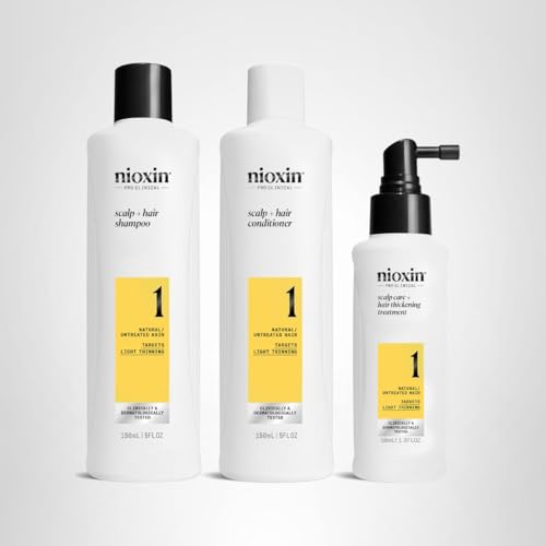 Nioxin Scalp + Hair Thickening System 1 | For Natural or Untreated Hair with Light Thinning | With Niacinamide and Biotin | Trial Size | 1 Month Supply