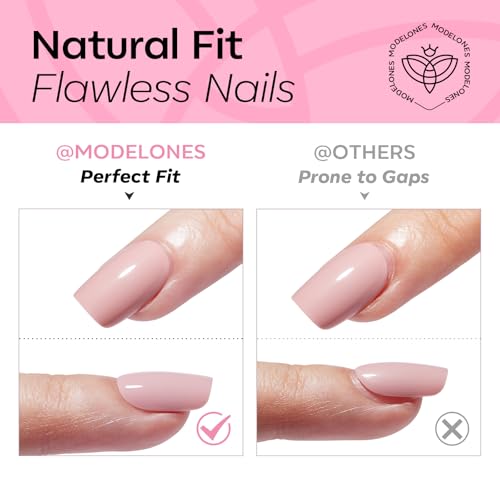 Modelones Press on Nails Almond, Raspberry Spring Short Fake Nails, Reusable Nail Kit with Nail Glue Adhesive Tabs Mini Nail File, Nails Press Ons 32Pcs 16 Sizes, Women Girl Gift ﻿