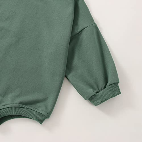 DOSYZTO Baby Girl Boy Sweatshirt Romper Outfit Solid Color Long Sleeve Round Neck Jumpsuit Infant Bodysuit Top (Solid Dark Green Romper,12-18 Months)