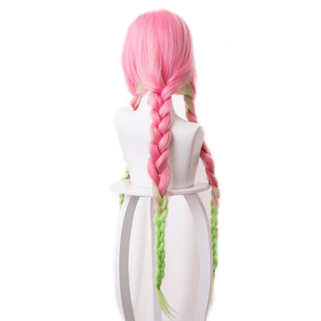 Aadesso demon Kimetsu No Kanroji Mitsuri Anime Cosplay Pink And Green Gradient Long Men Women Heat Resistant Synthetic Hair with wig cap