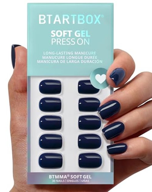 BTArtbox Press On Nails Short - Olive Green Squoval Press On Nails with Glue for Women, Opaque Soft Gel Glue On Nails in 15 Sizes - 30 Stick On Nails Kit, Moss Muse