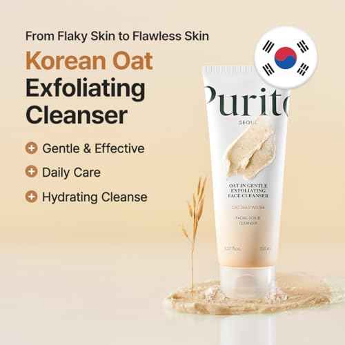 Purito Oat Exfoliating Facial Polish Cleanser - Hydrating Daily Face Wash with Gentle Scrub Clay Pore Minimizing Panthenol, Oat Seed Water Vegan, Non-comedogenic Korean Skin Care 5.07 fl.oz
