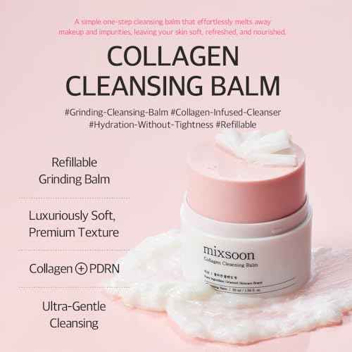 mixsoon Collagen Cleansing Balm Non-Greasy Soft Melting Lightweight Grinding Balm Hydrating Remover For Korean Glass Skin Care 1.69 Oz. / 50ml
