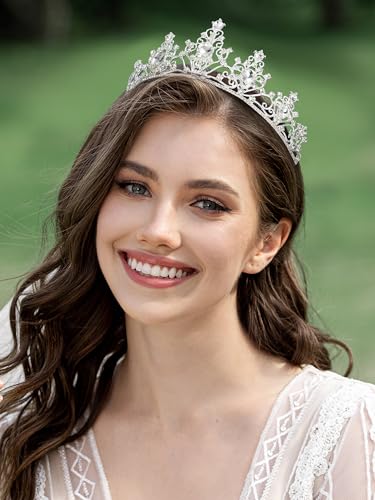 SWEETV Wedding Crowns for Women,Silver Crystal Tiaras and Crowns for Women Girls,Rhinestone Princess Tiara Hair Accessories for Quinceanera Pageant Prom Bridal Wedding Prom Party