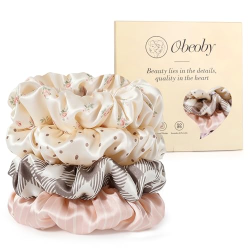 100% Mulberry Silk Scrunchies for Work, 4 Pack Soft Black Silk Hair Ties for Sport Yoga No Damage Scrunchies