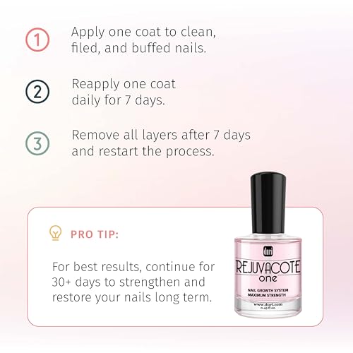 Duri Rejuvacote 1 Original Maximum Strength Nail Growth System Base and Top Coat - Nail Hardener Repair Chipping Strengthen Breaking and Brittle Treatment, by Duri Cosmetics (Pack of 1)