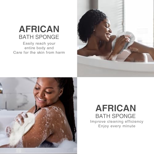 UJFQBH 5 Pieces African Bath Sponge African Net Long Net Bath Sponge Exfoliating Shower Body Scrubber Back Scrubber Skin Smoother,Great for Daily Use (Purple, Pink, Green, Blue, White)