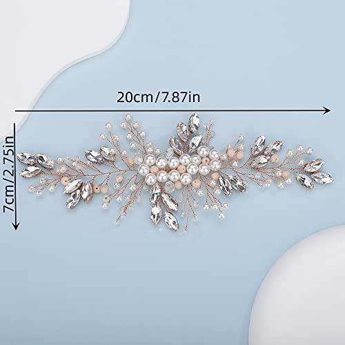 Teyglen Flower Crystal Headband Hair Vine Handmade Bridal Rhinestones Beads Headband Wedding Hair Accessories for Brides Floral Hair Pieces Headpieces for Women Girl (Blue)