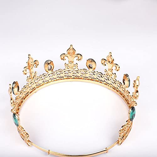 Crown Crystal Rhinestone Tiaras Bridal Headdress King Wedding Hair Accessory For Birthday Party Show Prom Photography (Gold Green)