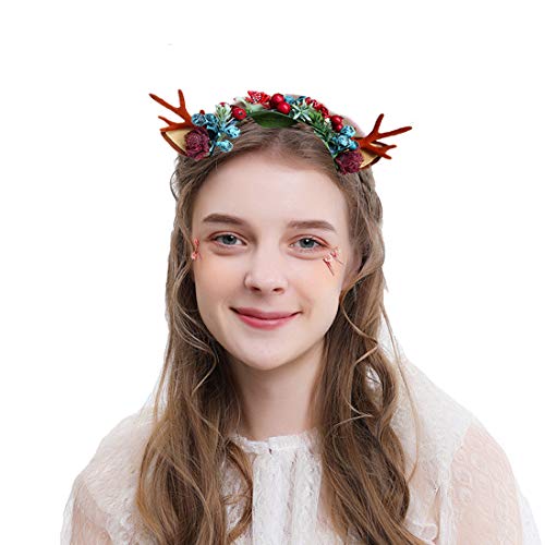 Fxaelian Christmas Elk Deer Fawn Horn Headband Reindeer Anlters Headbands Headpiece Hair Accessories Christmas Party Supplies Toys Gift Halloween Cosplay Supplies for Women Girls Boys