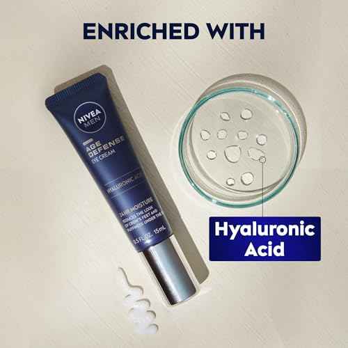 NIVEA MEN Age Defense Eye Cream with Hyaluronic Acid, 24-Hour Hydrating Under Eye Cream for Men Helps Reduce Look of Crow's Feet, Fine Lines and Dark Circles, 0.5 Fl Oz Tube