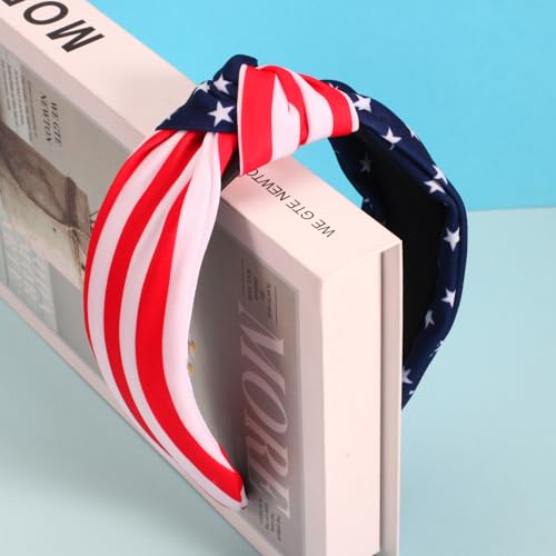 Ardorchid American Flag Headbands for Women Girls Patriotic Independence Day 4th of July Headband USA Red White and Blue Star Hair Accessories Stripe Wide Knotted Headband Hair Hoop Gifts