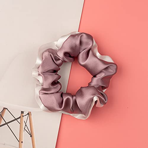 Silmer Silk Scrunchies Silk Hair Ties 100% Mulberry 5 Pack(Caramel,Dark Grey,Champagne Gold,Navy Blue,Black)