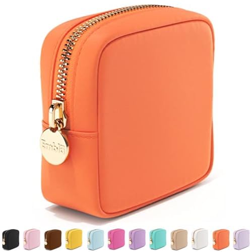Embla Makeup Bag Travel Cosmetics Pouch and Toiletry Bag, Nylon Zipper Pouch Purse, Cute Make Up Organizer Storage Tote for Women Girls, Waterproof Travel Skincare Case, Small Makeup Bags, Apricot
