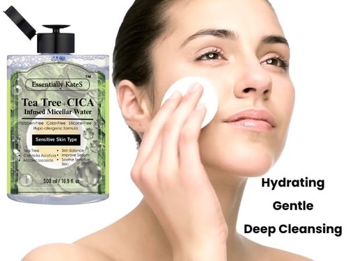 Essentially Kate's Micellar Cleansing Water - Hydrating Makeup Remover with Hyaluronic Acid & Tea Tree, 16.9 Fl Oz for Sensitive Skin | Eyes, Face & Lips