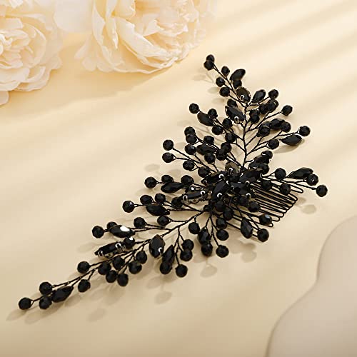 Teyglen Crystal Bride Wedding Hair Comb Bridal Black Hair Side Comb Headband Red Blue Green Crystal Hair Pieces Wedding Headpieces Hair Jewelry for Women Girls