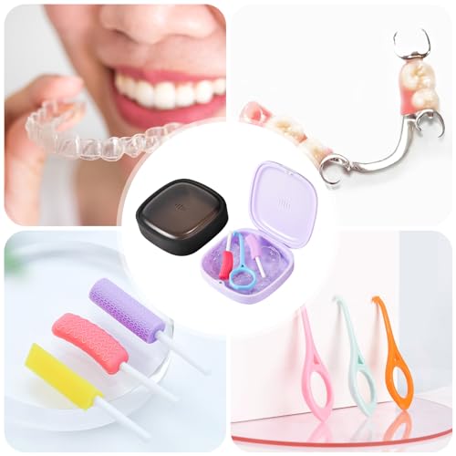 Annhua Retainer Holder Slim Mouth Guard Case with Magnetic Closure-Partial Denture Case with Vent Holes-3.34" x 3.34" x 0.98" Retainer Container Case with Silicone Lanyard for Travel-Blue