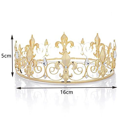 Royal Full King Crown Metal Crowns And Tiaras For Men Cosplay Prom Party Decorations Crown Headpieces Accessories (Gold)