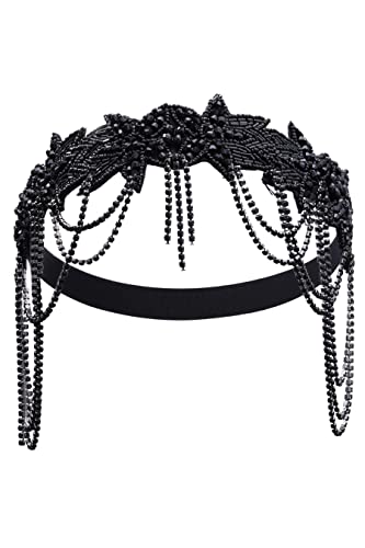 BABEYOND 1920s Flapper Headpiece Roaring 20s Headband Great Gatsby Headband Chain for Women Vintage Hair Accessory (Black)