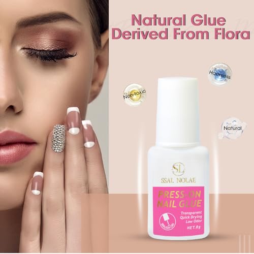 SSAL NOLAE Brush-On Nail Glue for Press On Nails- Salon Quality for Acrylic, Fake Nails. Quick Dry, Long Lasting, No UV Dehydrator or Primer Needed Brush On Gel Nail Glue