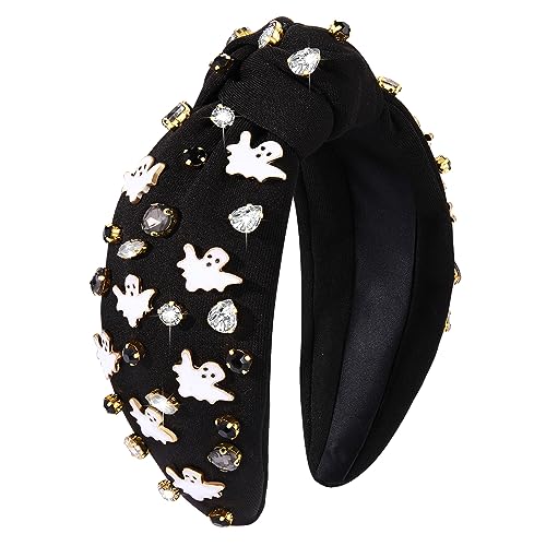 CEALXHENY Gothic Knotted Headbands for Women - Embellished Rhinestone Pearl Top Knot Hair Accessory, Costume Party Gifts