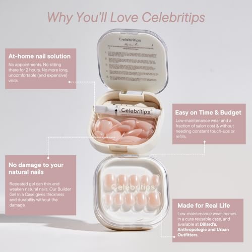 Celebritips Press On Nails - Salon U-ltimate™ | Ballerina, Extra Short Almond Nails, Reusable | 16 sizes - 32 Nails Kit with Glue and Sticky Tabs