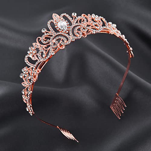 6 Pack Sparkling Crystal Princess Tiaras for Women Crown Queen Fashion Headband for Wedding Birthday Bride Bridal Prom Party Halloween Christmas Valentines Mothers Day Gifts Rose Gold