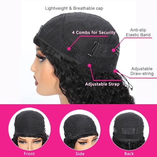 Half Wig Human Hair 200 Density 20 Inch3 In 1 Seamless Flip Over Glueless Wigs Human Hair with Drawstring Beginner Friendly Jerry Curly Half Wig Headband Wig Human Hair for Women Invisible Hairline